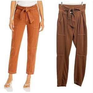 Jonathan Simkhai Women's Toffee Brown Tie Waist Denim Cargo Henley Pants Size 29
